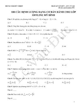 100 Câu định lượng dạng cơ bản dành cho lớp offline Mỹ Đình - Lê Văn Đức